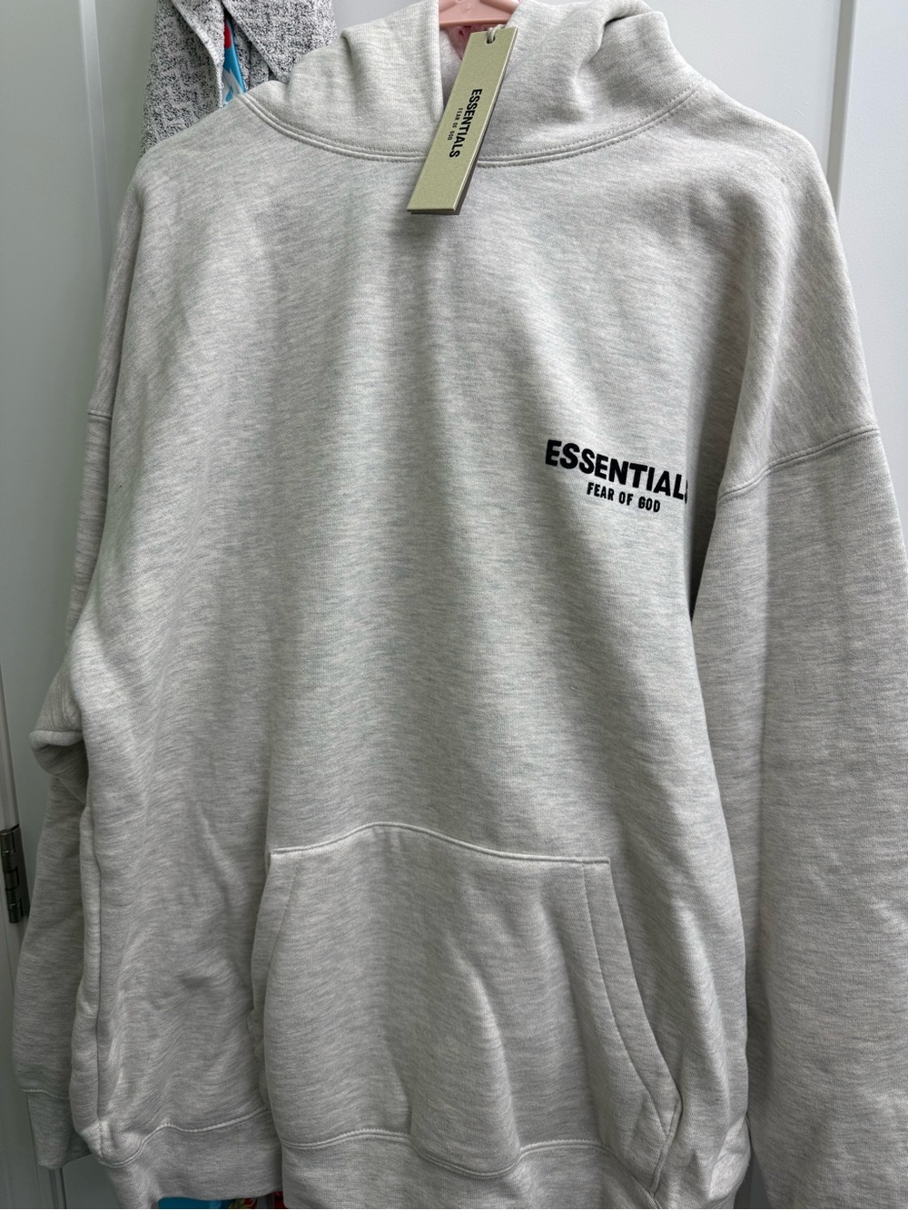 ESSENTIALS Light Gray Pullover Hoodie with Small Chest Logo